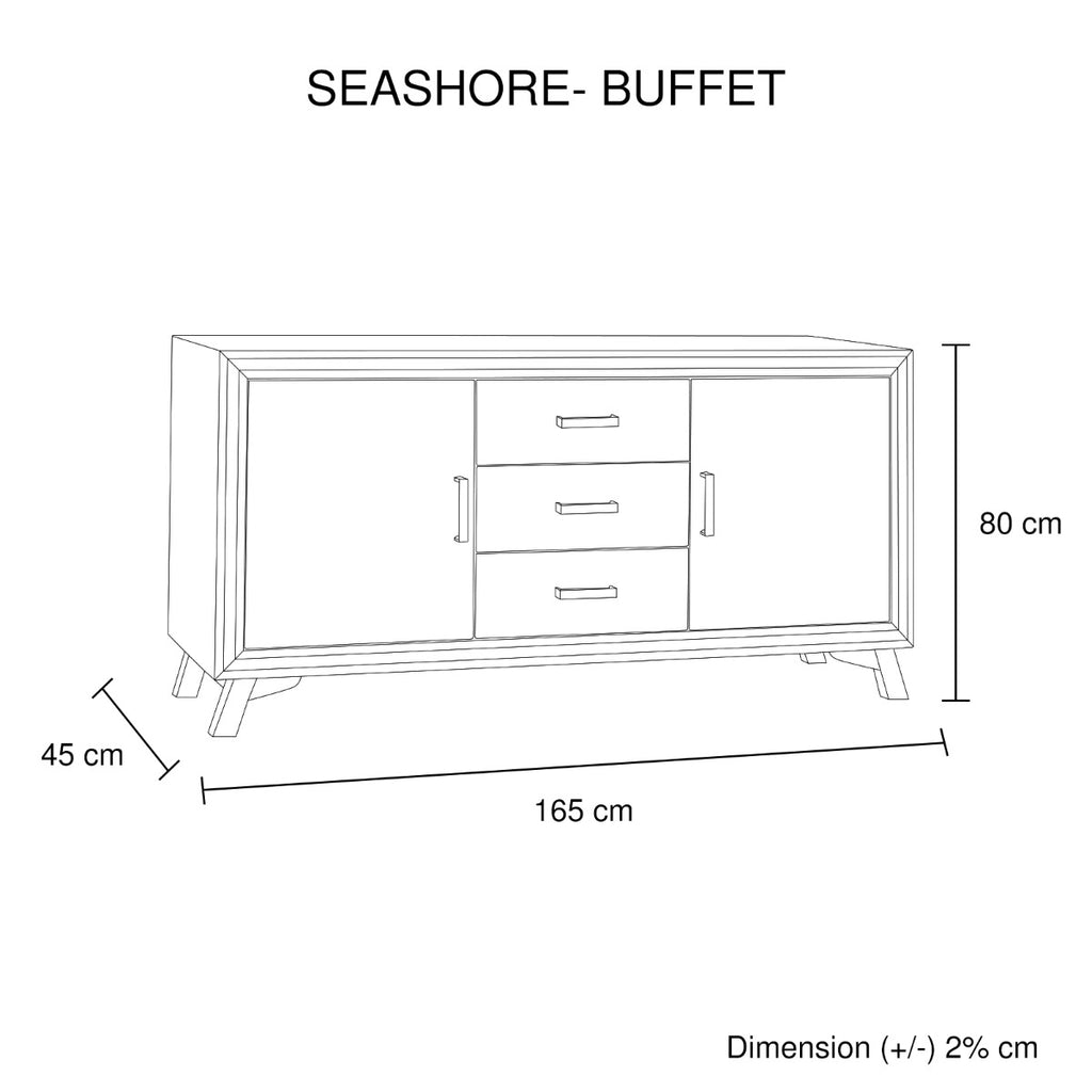 Buffet Sideboard in Silver Brush Colour with Solid Acacia & Veneer Wooden Frame Storage Cabinet with Drawers