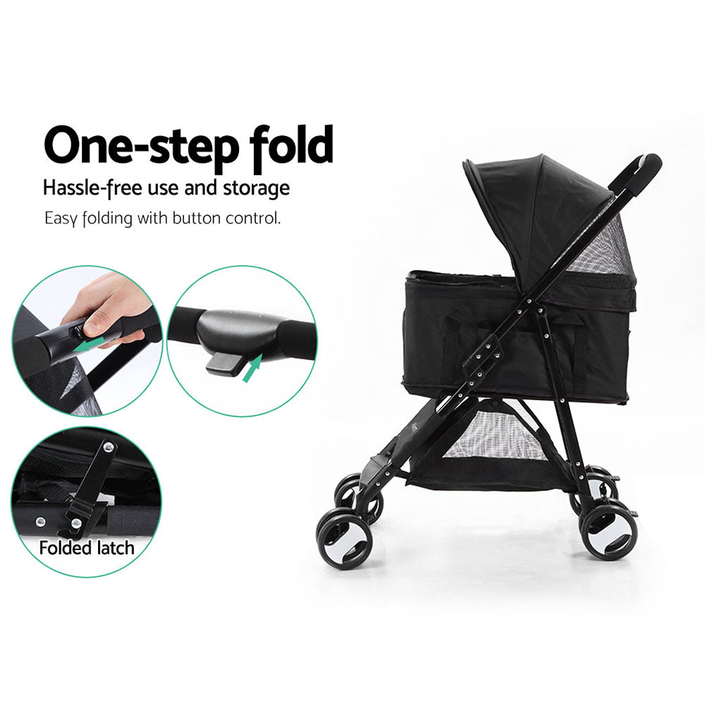 i.Pet Pet Stroller Dog Pram Cat Carrier Travel Large Pushchair Foldable 4 Wheels Black