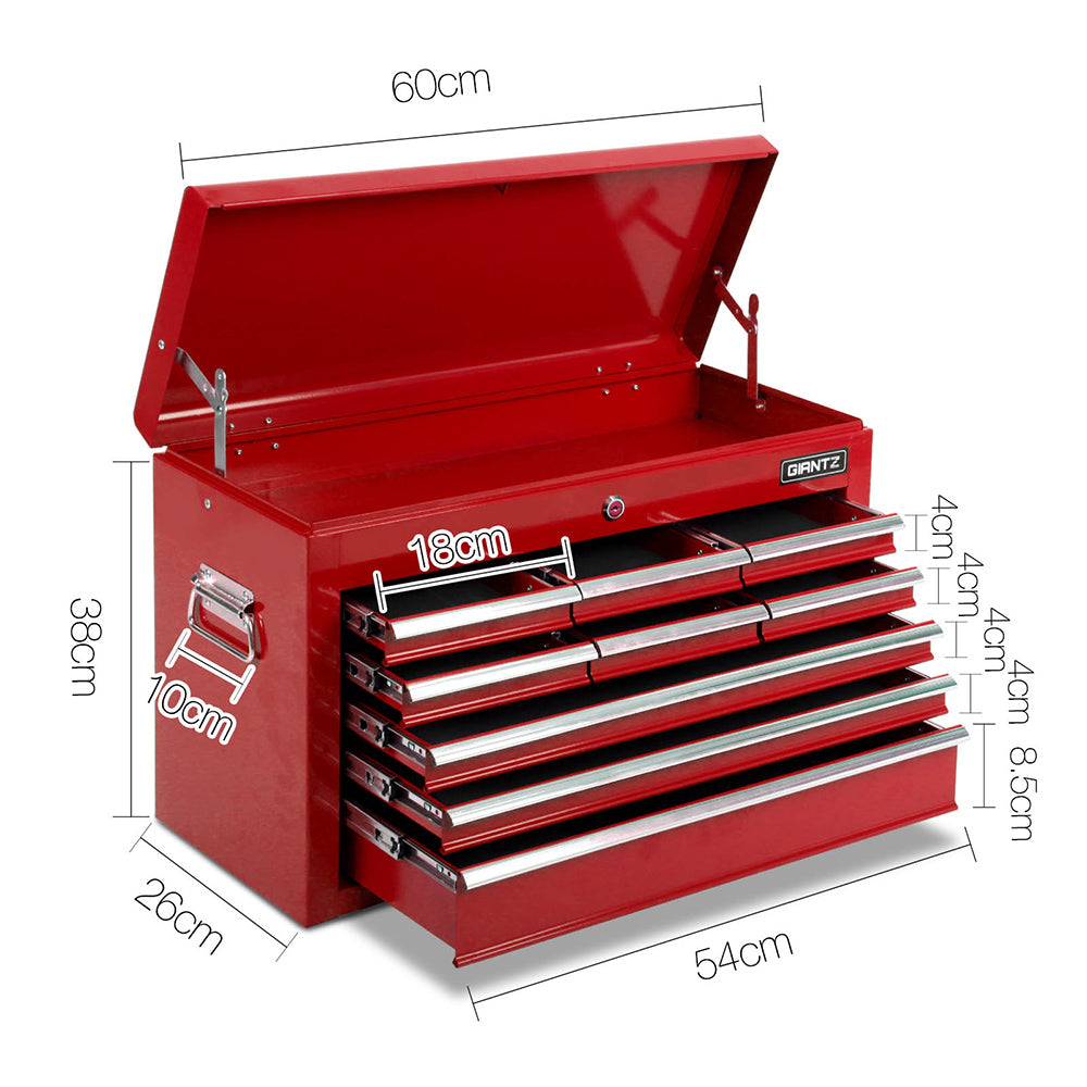 Giantz 9 Drawer Tool Box Cabinet Chest Toolbox Storage Garage Organiser Red